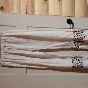 White Linen Embroidered Wide Leg Pants